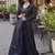 Navy blue georgette embroidered western style palazzo suit