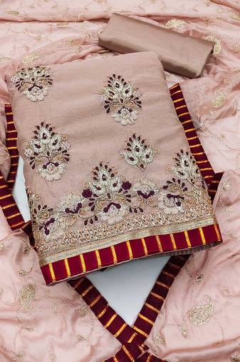 baby pink chanderi embroidered dress material