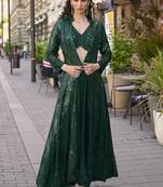 Green georgette embroidered western style plazzo suit