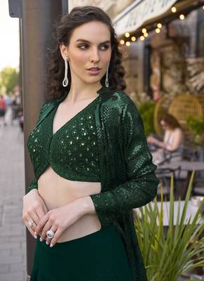 Green georgette embroidered western style palazzo suit 2
