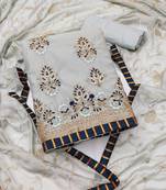 grey chanderi embroidered dress material