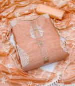 peach chanderi embroidered dress material