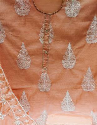 peach chanderi embroidered dress material 4