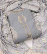 grey chanderi embroidered dress material