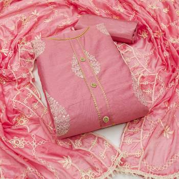 pink chanderi embroidered dress material 1