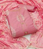 pink chanderi embroidered dress material