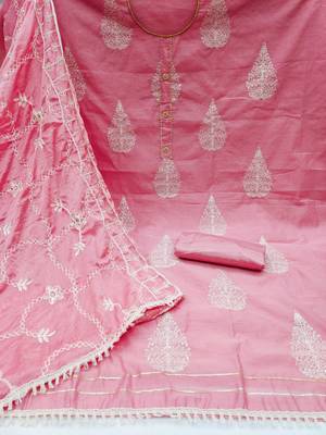 pink chanderi embroidered dress material 2