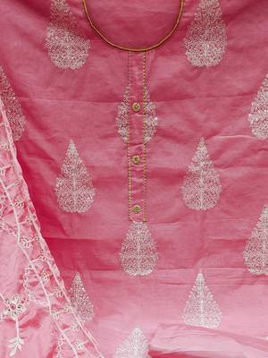 pink chanderi embroidered dress material 4