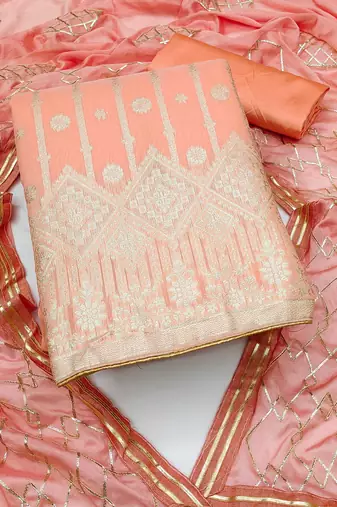 peach jacquard woven dress material