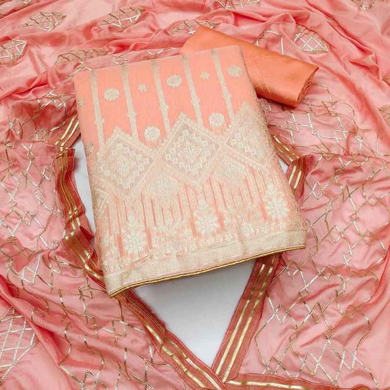 peach jacquard woven dress material