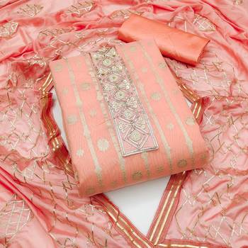 peach jacquard woven dress material 2