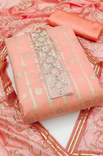 peach jacquard woven dress material