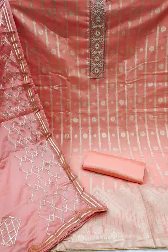 peach jacquard woven dress material