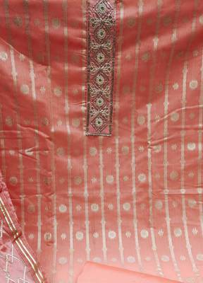 peach jacquard woven dress material 4