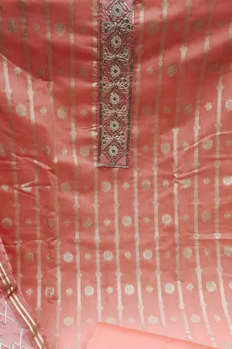 peach jacquard woven dress material