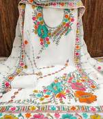 	Women White Georgette Sequin & Floral Pattern Multicolor Thread Work Kurta Bottom Dupatta Set Dress Material