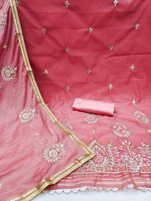 pink chanderi embroidered dress material 2