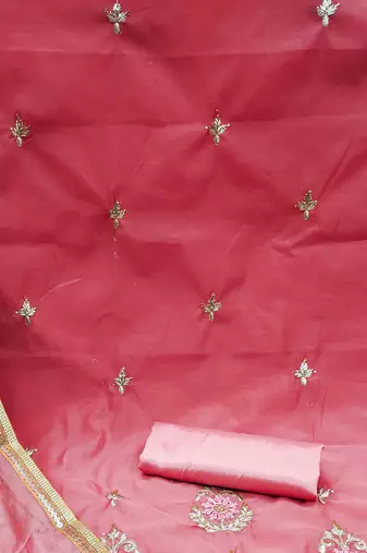 pink chanderi embroidered dress material