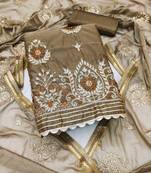 beige chanderi embroidered dress material