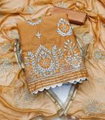 mustard chanderi embroidered dress material