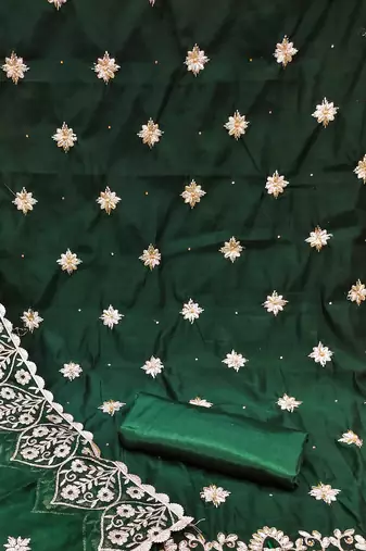 green chanderi embroidered dress material