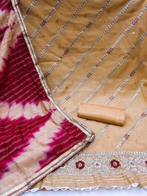mustard chanderi embroidered dress material 2
