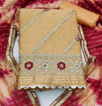 mustard chanderi embroidered dress material 3
