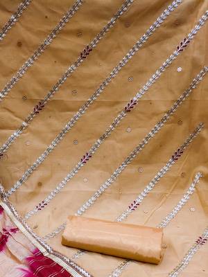 mustard chanderi embroidered dress material 4