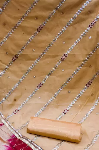 mustard chanderi embroidered dress material