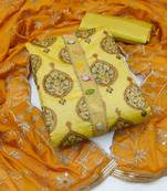 mustard chanderi embroidered dress material