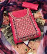 pink chanderi embroidered dress material