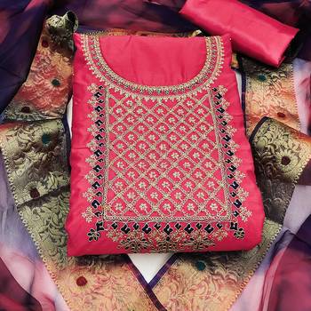 pink chanderi embroidered dress material 3
