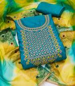 blue chanderi embroidered dress material