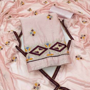 baby pink chanderi embroidered dress material 1