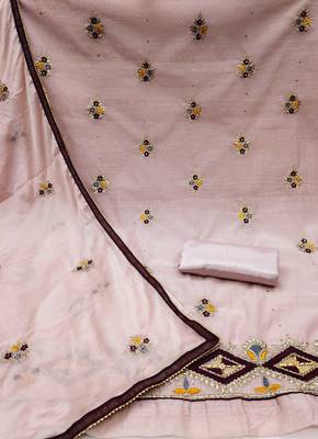 baby pink chanderi embroidered dress material 2