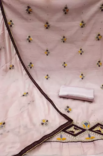 baby pink chanderi embroidered dress material