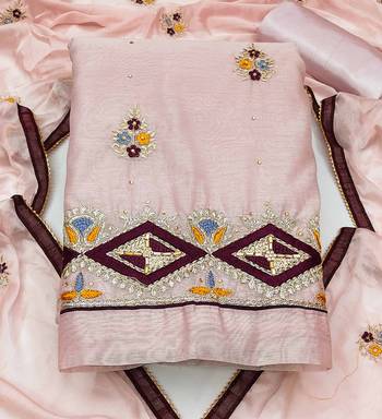 baby pink chanderi embroidered dress material 3