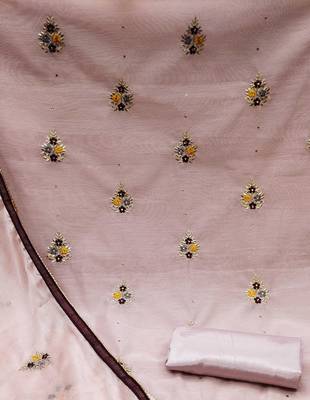 baby pink chanderi embroidered dress material 4
