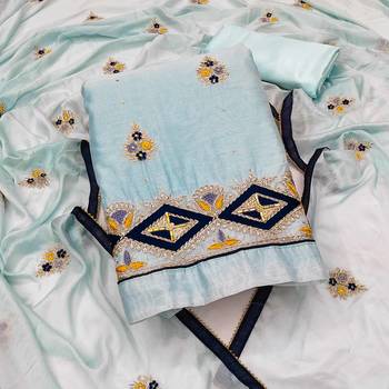 light sea green chanderi embroidered dress material 1