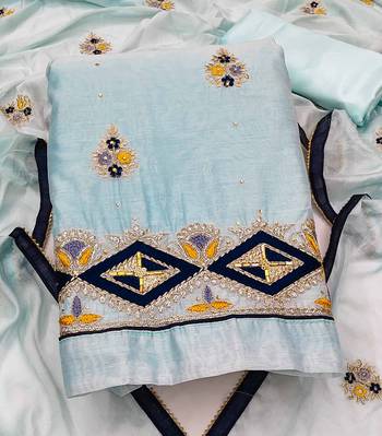 light sea green chanderi embroidered dress material 3