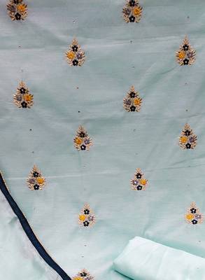 light sea green chanderi embroidered dress material 4
