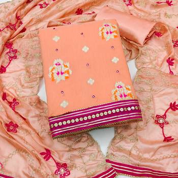 peach jacquard woven dress material 1