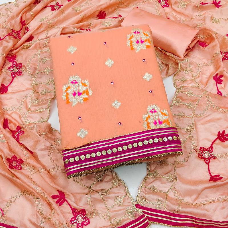 peach jacquard woven dress material