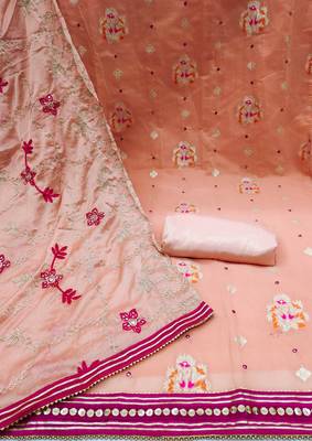 peach jacquard woven dress material 2