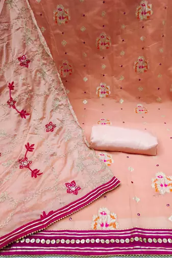 peach jacquard woven dress material