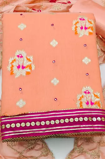 peach jacquard woven dress material