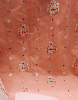 peach jacquard woven dress material 4