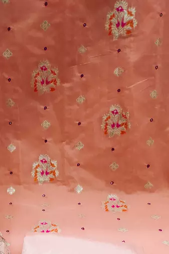 peach jacquard woven dress material