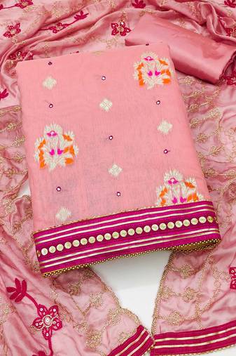 pink jacquard woven dress material