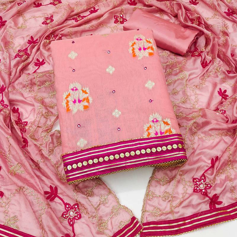 pink jacquard woven dress material